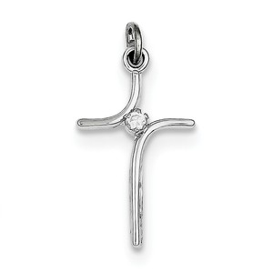 Sterling Silver Rhodium plated Cross with CZ Center Pendant
