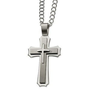 Stainless Steel Cross Pendant 24in Necklace