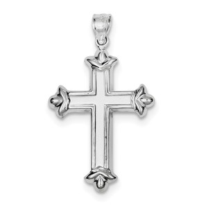 Sterling Silver Rhodium plated Fleur de lis Cross Pendant