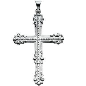 14K White Gold LARGE FANCY CROSS PENDANT