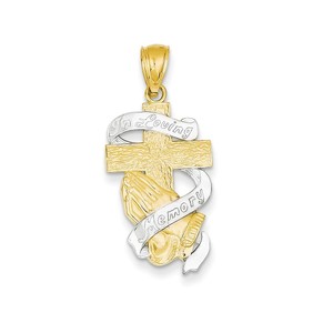 14k Yellow Gold Rhodium Plated In Memory of Cross