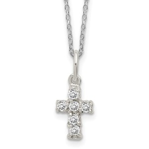 Sterling Silver Rhodium Plated CZ Cross Pendant