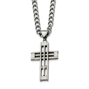 Stainless Steel Cross Pendant 22in Necklace