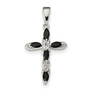 Sterling Silver Sapphire   Diamond Cross Pendant