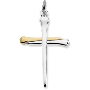 TWO TONE STERLING SILVER NAIL CROSS PENDANT
