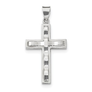 Sterling Silver Rhodium plated Polished Cross Pendant
