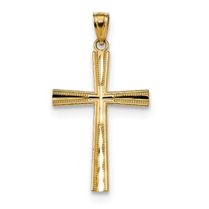 14k Reversible Satin Diamond cut Cross Pendant