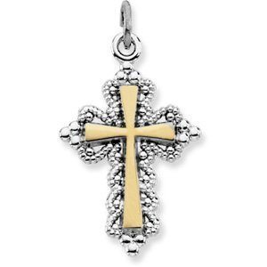 Sterling Silver CROSS PENDANT w  Gold Plating