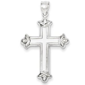 Sterling Silver Rhodium plated Fleur de lis Cross Pendant