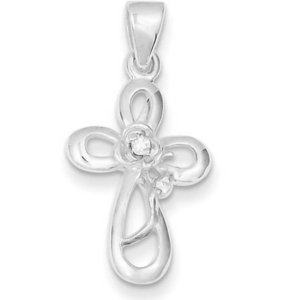 Sterling Silver   CZ Polished Cross Pendant