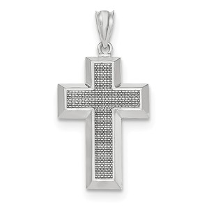 14k White Gold Polished   Textured Cross Pendant