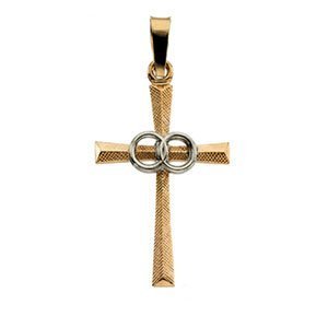 14K TWO TONE GOLD CROSS PENDANT W WEDDING BANDS