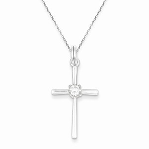 Sterling Silver Rhodium Plated CZ Cross Pendant