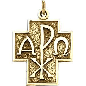 14K Yellow Gold ALPHA   OMEGA CROSS