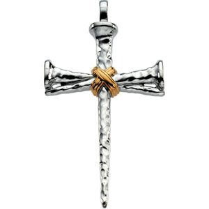 14K Two Tone Gold CROSS NAILS PENDANT