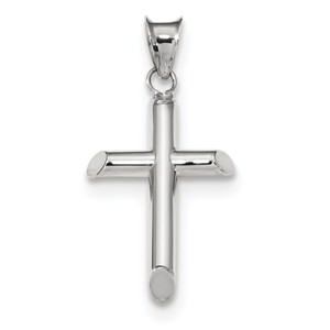 14k White Gold Polished Tube Cross Pendant