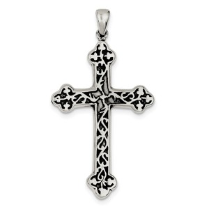 Sterling Silver Antiqued Thorn Cross Pendant