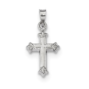 14k White Gold Fleur de Lis Hollow Cross Charm