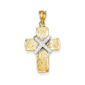 14K Two tone Diamond cut Cross Pendant