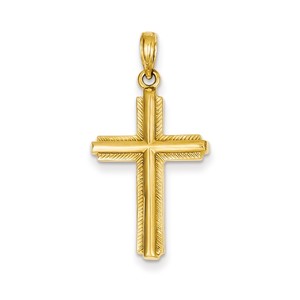 14K Cross with Striped Border Pendant