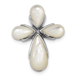 Sterling Silver Rhodium plated Mother of Pearl Cross Chain Slide