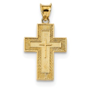 14k Textured Reversible Lord  s Prayer in Spanish Cross Pendant