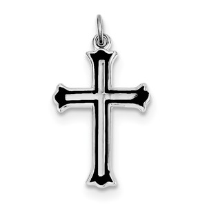 Sterling Silver Rhodium plated Enameled Cross Charm