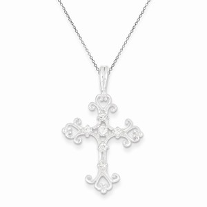 Sterling Silver Rhodium Plated CZ Cross Pendant