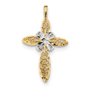 14k w White Rhodium Polished Filigree Cross Pendant