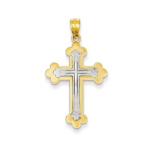 14k Two tone Budded Cross Pendant