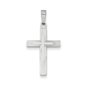 14K White Gold Brushed and Polished Latin Cross Pendant