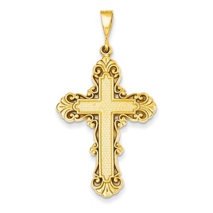 14k Fleur De Lis Cross Pendant