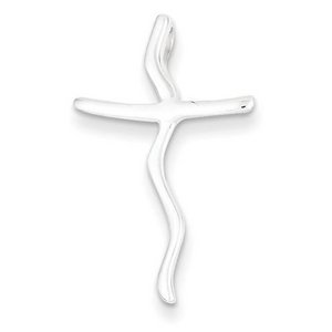 Sterling Silver Polished Freeform Cross Pendant