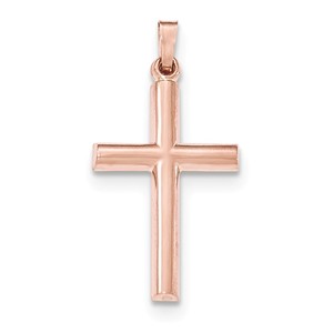 14K Rose Gold Brushed and Polished Hollow Cross Pendant