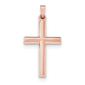 14K Rose Gold Brushed and Polished Hollow Cross Pendant