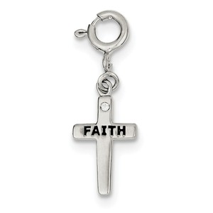Sterling Silver CZ Faith Cross Clip on Charm