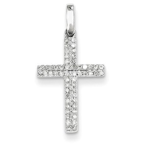 14k White Gold Diamond Small Cross Pendant
