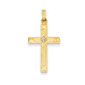 14k Textured and Polished Diamond Cross Pendant