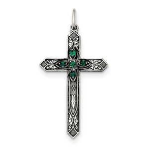 Sterling Silver May Birthstone Cross Pendant