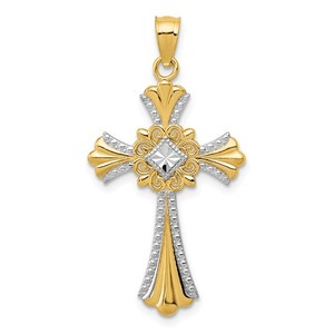 14k w Rhodium Cross Pendant