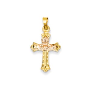 14k Two tone Claddagh Cross Pendant