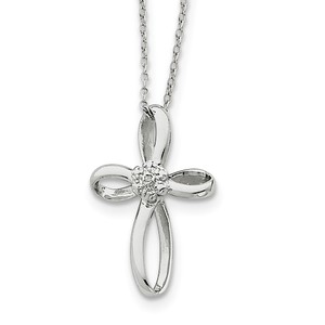 Sterling Silver Rhodium plated Cross Diamond Necklace
