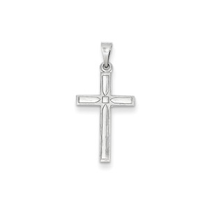 14k White Gold Hollow Cross Pendant