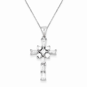 Sterling Silver Rhodium Plated CZ Latin Cross Pendant