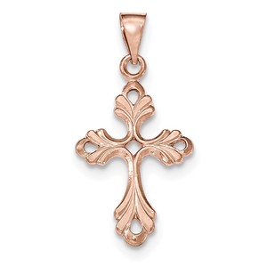 14K Rose Gold Polished Fleur De Lis Cross Pendant
