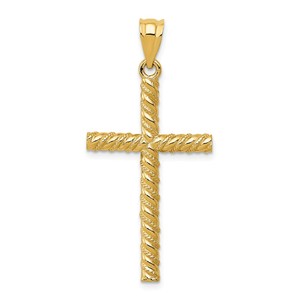 14k Satin   Diamond  Cut Cross Pendant