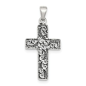 Sterling Silver Antiqued Scroll Cross Pendant