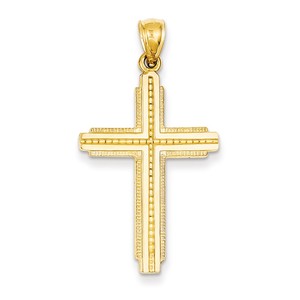 14K Textured Outline Cross Pendant
