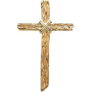 14k Yellow Gold Wooden Texture Cross Pendant