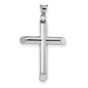 14k White Gold Polished Tube Cross Pendant